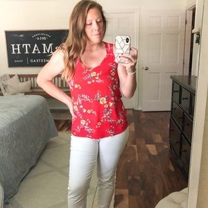 Coral floral tank top
